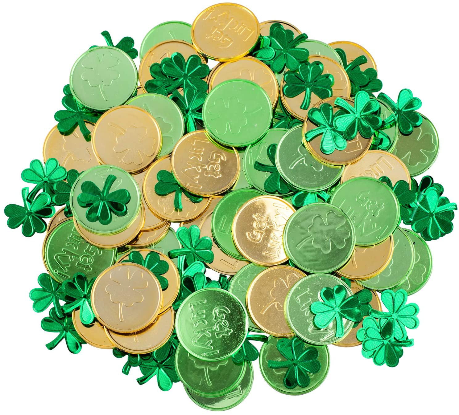 Civaner 200 Pieces St Green Patrick's Day Coins Small Plastic Coins Shamrock Coins Plastic Lucky Shamrock Coins Table Sprinkles for Party Supplies St Patrick's Day Decor 