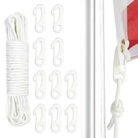 Flag Pole Rope With 10 Pcs Flag Pole Hook Clips 15m Flag Rope Outdoor Flagpole Accessories KitforMost Flagpoles  15m Flagpole Rope Kit 10-Pack Flag Pole Hook Clips