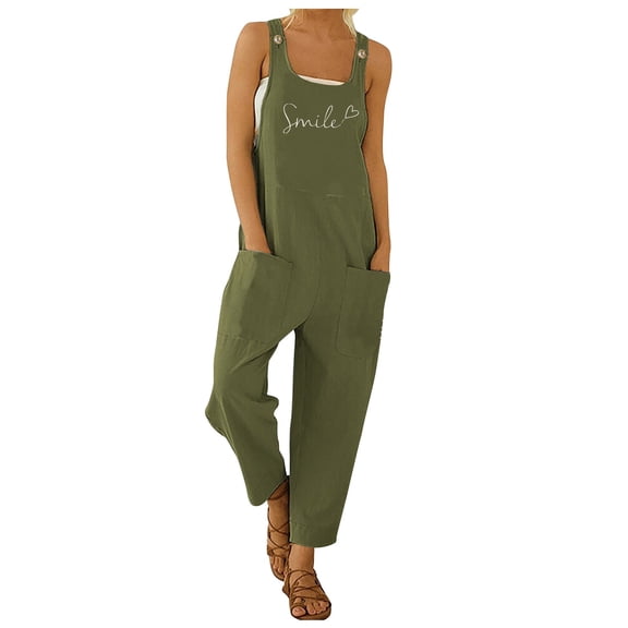 Women's Casual Print Loose Suspender Button-Down Bib Jumpsuit - Wide Leg Harem Pants