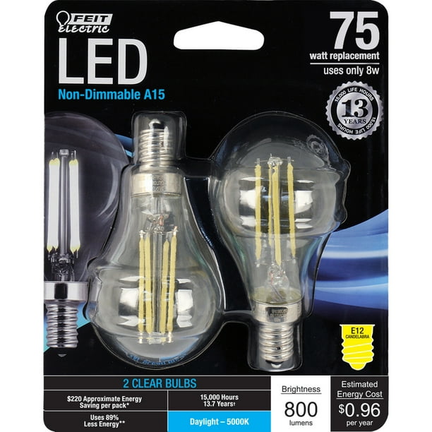 Feit Electric A15 E12 (Candelabra) Filament LED Bulb Daylight 75 Watt