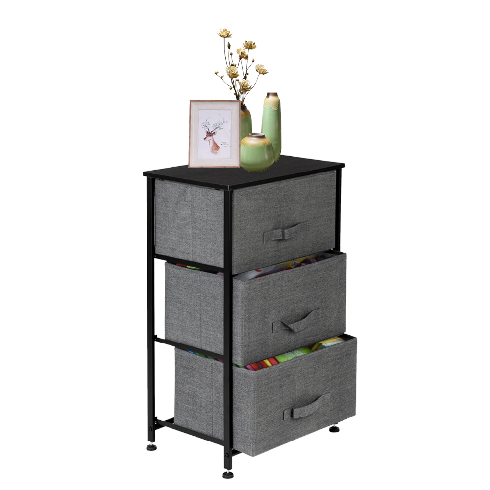 Lowestbest 3-Tier Drawer Dresser, Dresser Drawer Organizer, End Table Storage Cabinet, Easy Pull Fabric Bins, Side Table for Bedroom, Hallway, Entryway Furniture, Gray - image 5 of 7