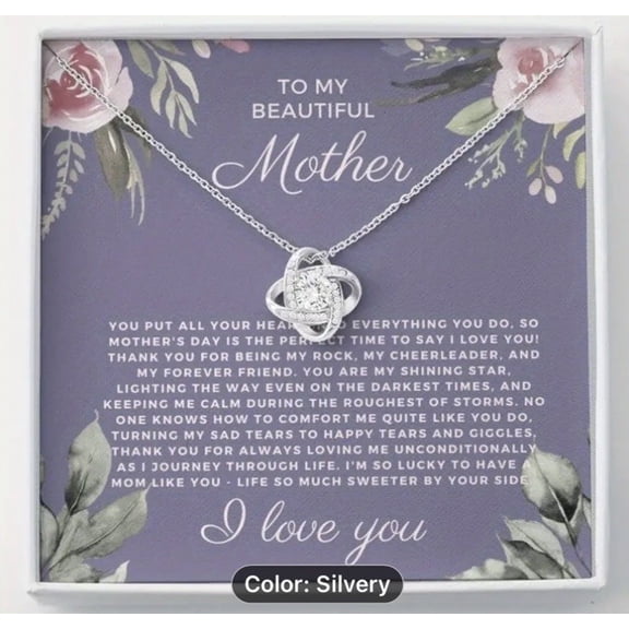 To My Beautiful Mother Card Necklace, A Meaningful Necklace Perfect For Anniversaries, Birthdays, Valentine V7093, White Love Knot Necklace
