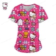thumbnail image 2 of Uniforme de Hello Kitty para mujer, camisa de trabajo de enfermera con estampado de dibujos animados de Hello Kitty, bata con bolsillo, uniforme de enfermería para Navidad, 2 of 5