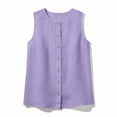 thumbnail image 6 of VEKDONE Sleeveless Button Down Shirts for Women Summer Cotton Crewneck Tank Tops Solid Color Loose Fit Breathable Tanks Casual Blouses Purple XXL, 6 of 6