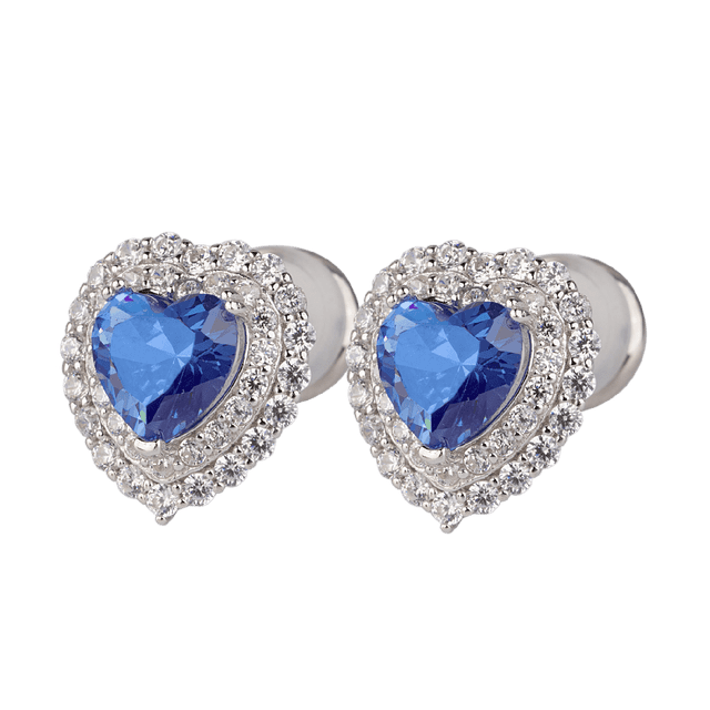 Aretes para Mujer de Plata .925 con Zirconia Cúbica, LuckyLy Aretes de Corazón Brillante – Joyería Ideal como Regalos para Mamá y Regalos para Mujer en San Valentín y Navidad, Modelo Zaria azul
