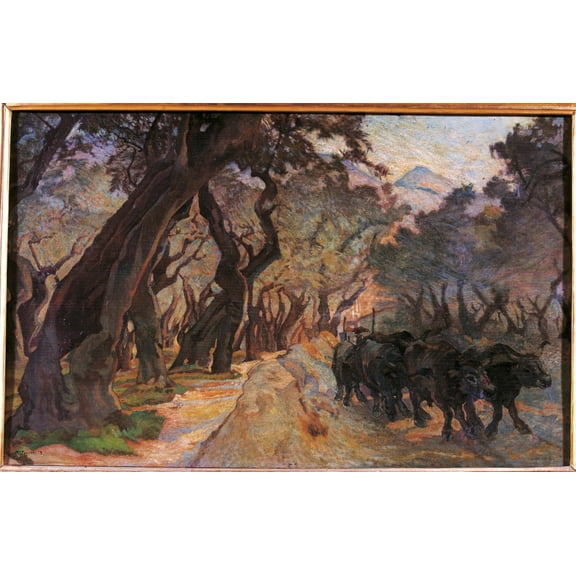 Oxes Among Olive Trees Canvas Art - (24 x 18)