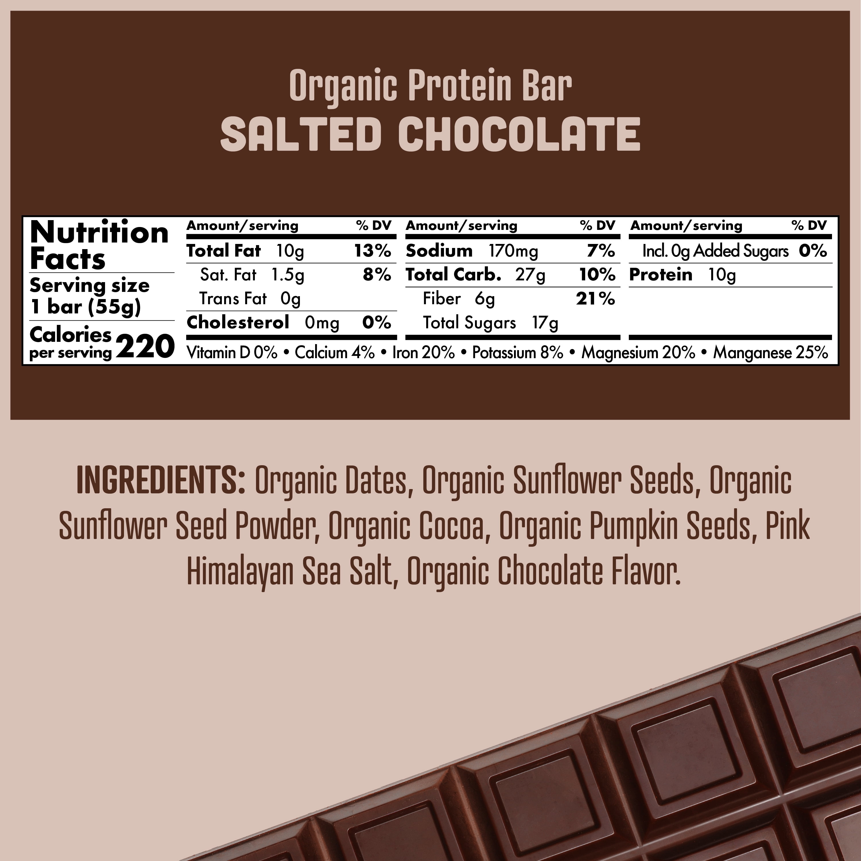 Skout Organic Protein Bars, Salted Chocolate, 4 Bars, 10g Protein, 1.9 Oz each