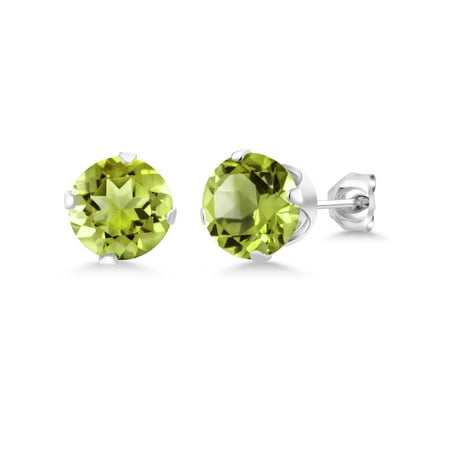 Peridot Green Stud Sterling Earrings - 2.00 Ct Green Peridot 925 Sterling Silver Stud Earrings 6mm For Women