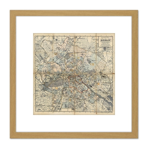 Map 1910 Muncheberg Berlin City Plan Germany 8X8 Inch Square Wooden Framed Wall Art Print Picture with Mount