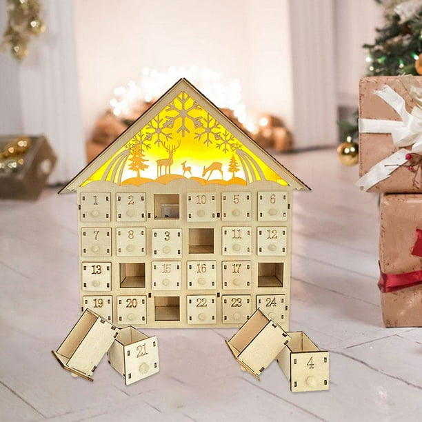 Calendrier de l'Avent de Noël Maison en bois avec 24 tiroirs en