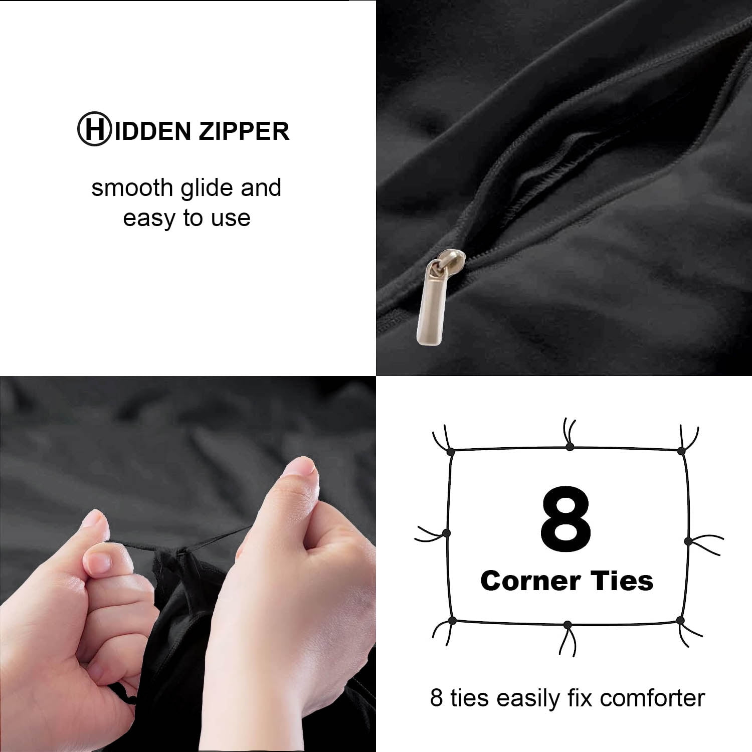 SORMAG Duvet Cover Set Soft Washed Microfiber Duvet Cover 2 Pieces Twin Black