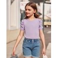 thumbnail image 2 of Arshiner Girls Puff Short Sleeve Shirts Summer Ribbed Knit Crewneck T Shirt Tops Tee Blouse, 2 of 6