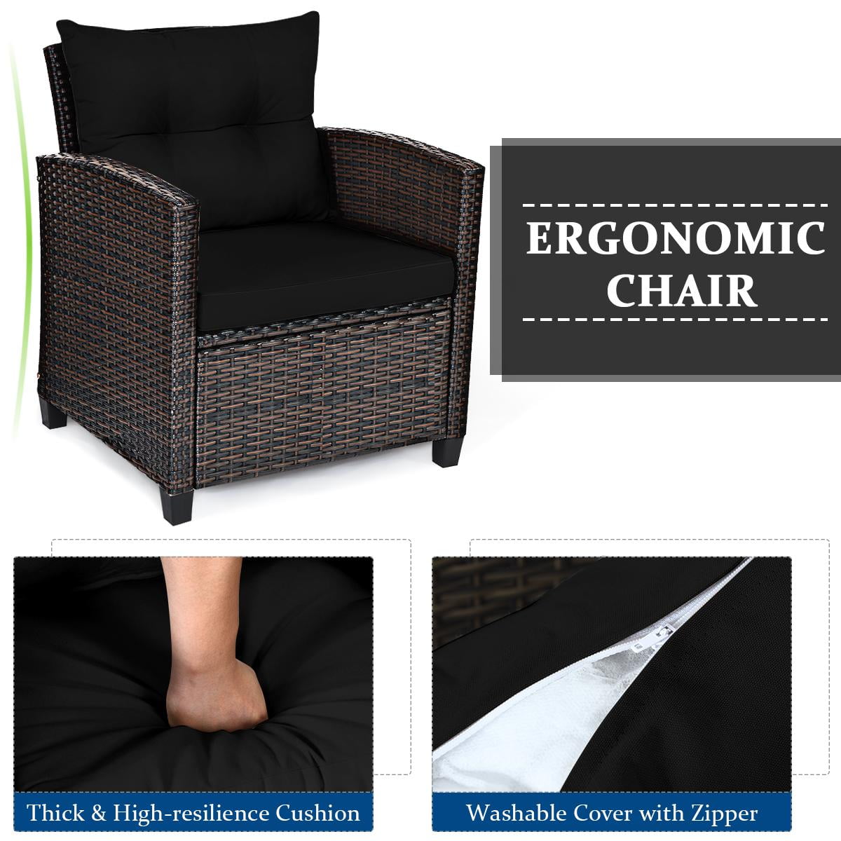 Giantex 3 Steel Patio Outdoor Conversation Sets with Sofa and Table, Black/Black