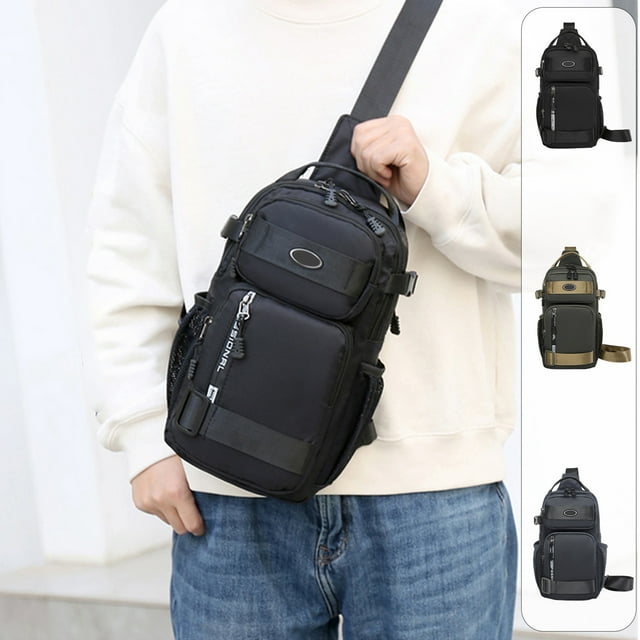 Mochila bandolera de viaje | Poliéster repelente al agua | Compacta (33 x 18 x 7,6 cm) | Panel trasero transpirable | Correa ajustable | Negro, gris y verde | Ligera (0,3 kg) | Diseño multiusos