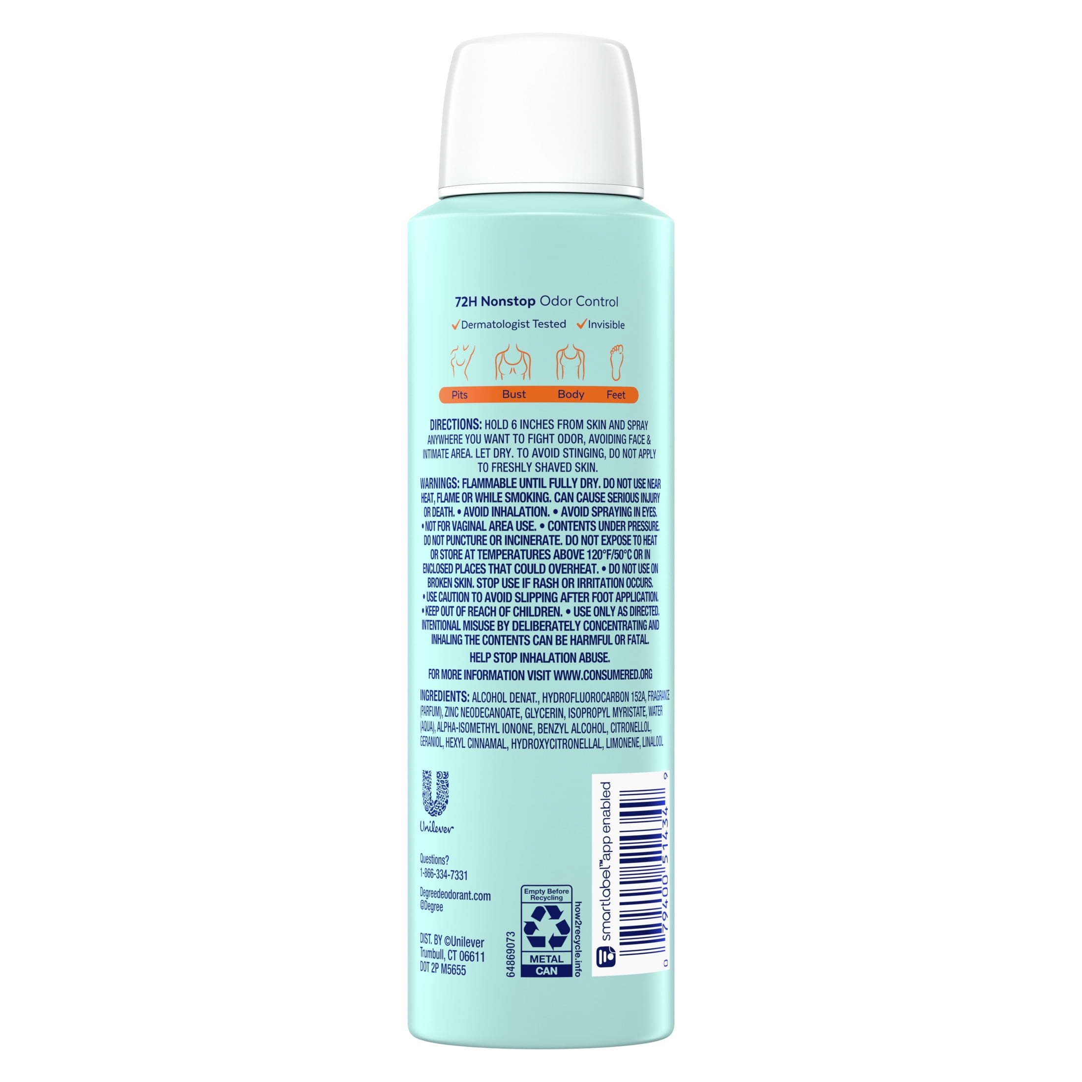 Degree Women Whole Body Deodorant Spray for Women Fresh Citrus Scent Aluminum Free, 4 oz