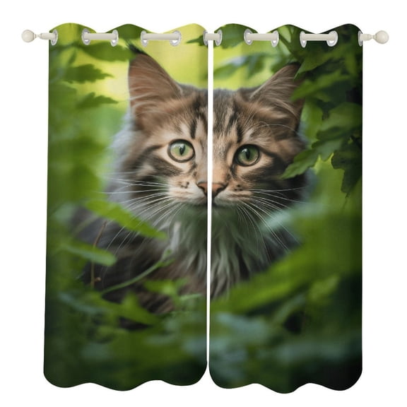 Green Leaf Jungle Animals Curtains Aesthetic Envrionmental Friendly Picture, Living Room Bedroom Window Drapes 2 Panel Set