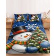 thumbnail image 2 of Cal.King Size Fitted Sheet Set - Blue Christmas 3 Piece Bedding Sets 16" Deep Pocket Fitted Sheet with 2 Pillowcases, Xmas Snowman Tree Snowflake Love Heart Brushed Microfiber Hotel Luxury Bed Sheets, 2 of 9