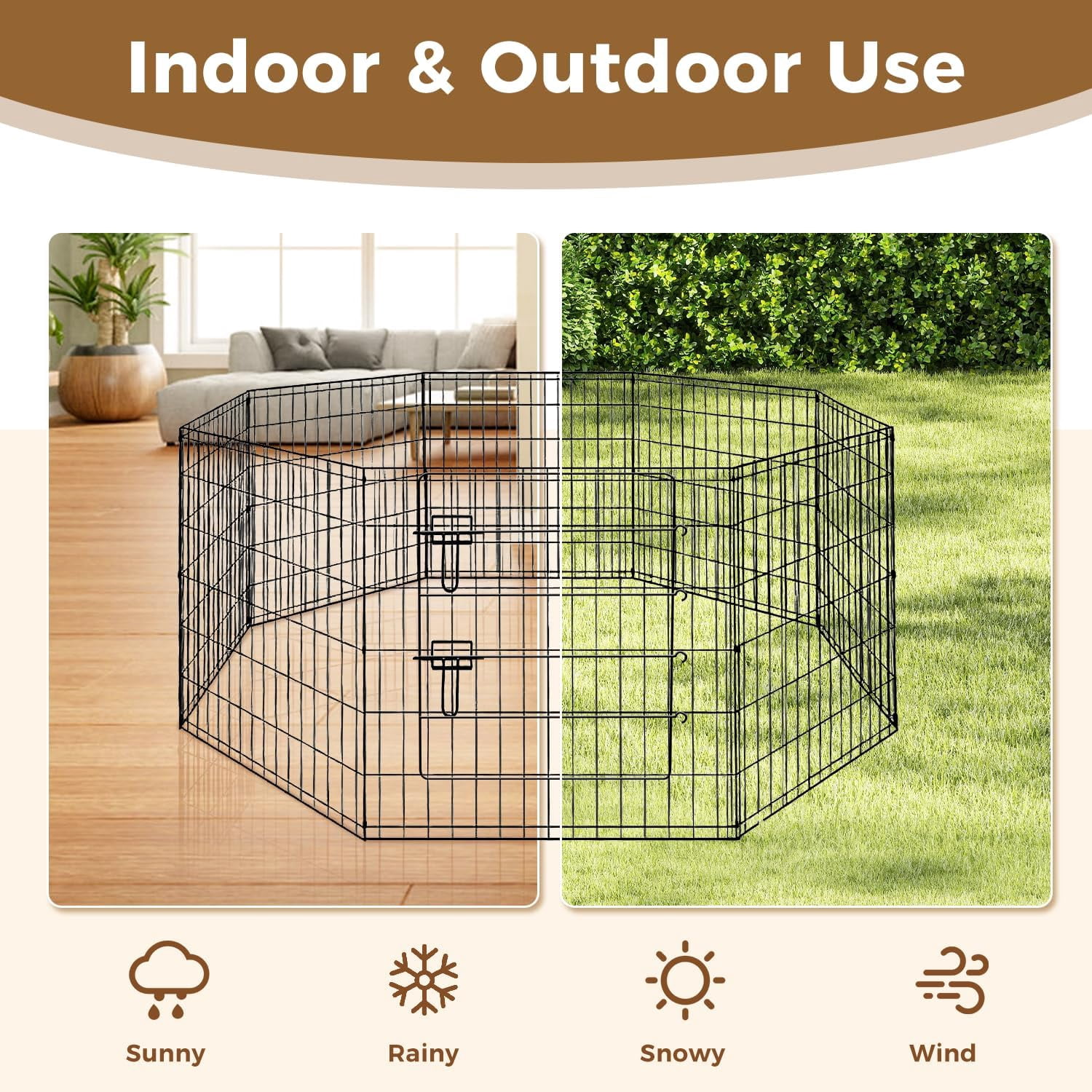 Foldable -48 inch Octagonal Metal Dog Playpen - 8-Panel Exercise Dog Fence with Door, Indoor/Outdoor Dog Corral with Dog Pin for Large & Medium Dogs, Large Black