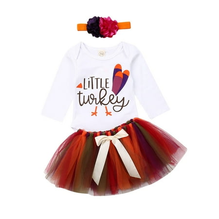 

Frobukio Turkey Thanksgiving Baby Girls Long Sleeve Romper Tulle Skirt Headband Clothes Outfit Set White 6-9 Months