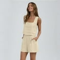 thumbnail image 5 of Mohiass Womens 2 Piece Outfits Linen Matching Sets Sleeveless Crop Tank Tops and High Waist Lounge Shorts with Pockets Beige 2XL, 5 of 6