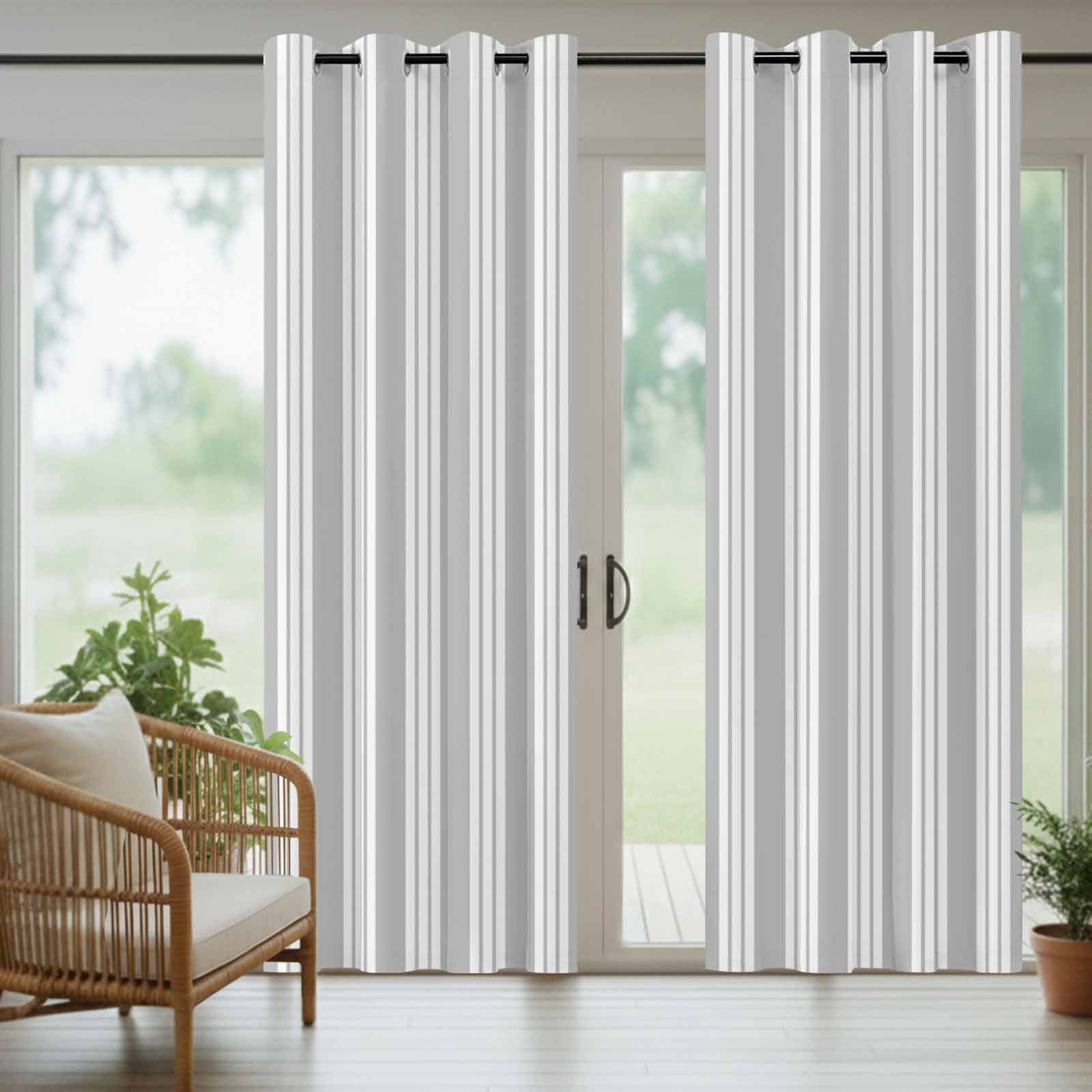 Grey Striped Outdoor Curtains for Patio, Modern Classic Stripes Rustic Country Farmhouse Sunshade Privacy Drapes Grommet Waterproof Outside Curtains for Porch/Cabana/Balcony 54"x 108", 1 Panel