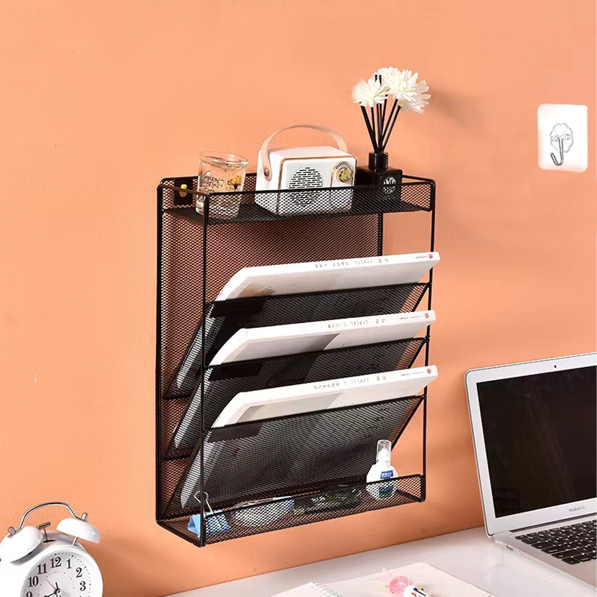 Junjian 5-Tier Black Hanging File Organizer, Wall File Organizer, Office Organizer Holder Rack, Wall Organizer for Office, Folder , Home, Class Room