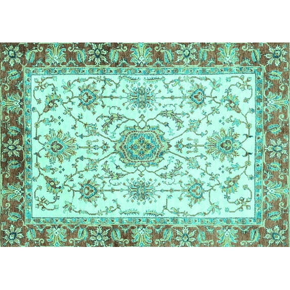 Ahgly Company Machine Washable Indoor Rectangle Abstract Turquoise Blue Modern Area Rugs, 2' x 4'