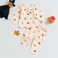 thumbnail image 3 of Gupgi 0-3 Years Toddler Girl 2PCS Halloween Clothes Set Long Sleeve Pumpkin Print Button Tops Drawstring Pants, 3 of 9