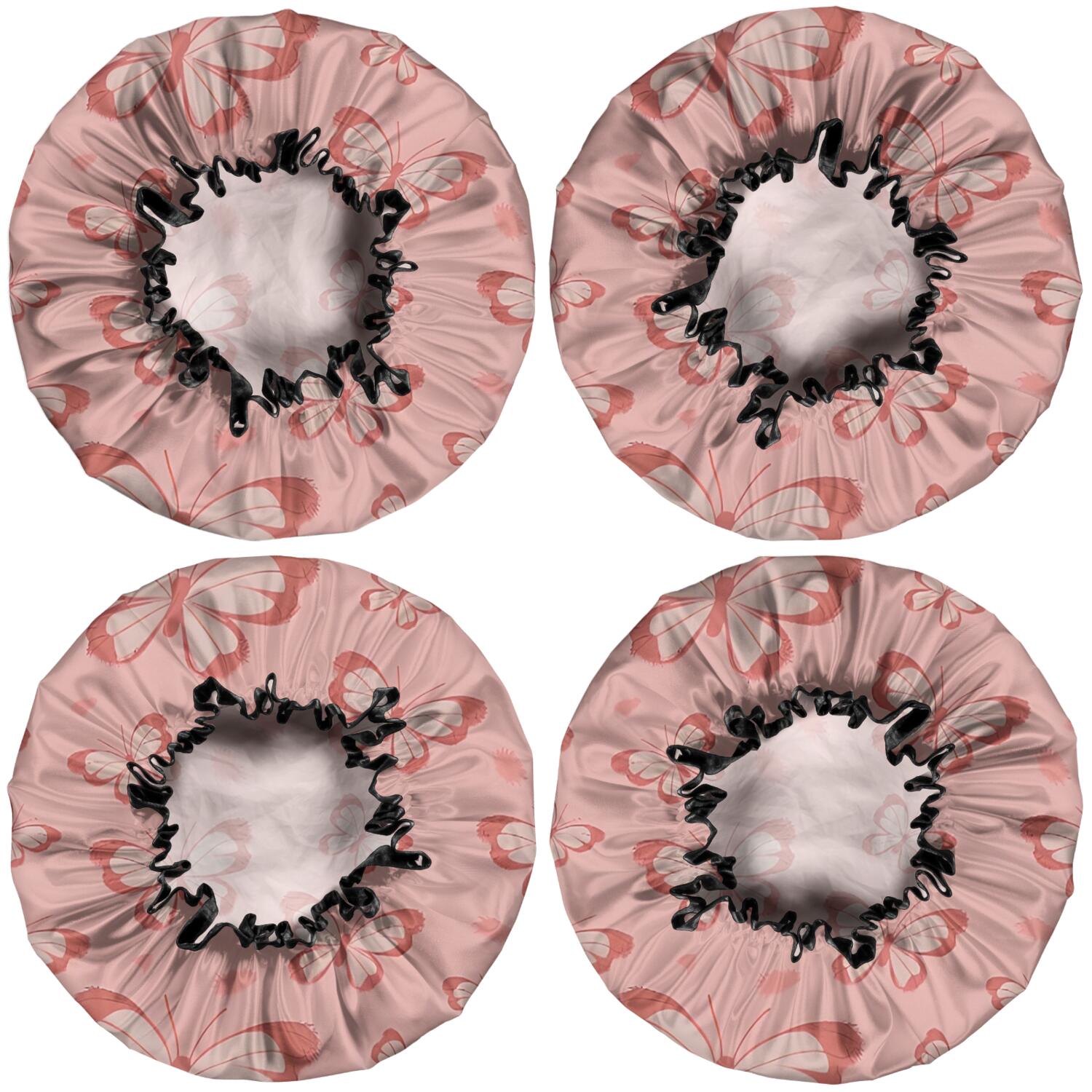 Shower Caps,Pink Butterfly Pattern Waterproof Shower Cap for Women 4 Pieces,Double Reusable Hair Cover for Shower PEVA Elastic Stretch Hem