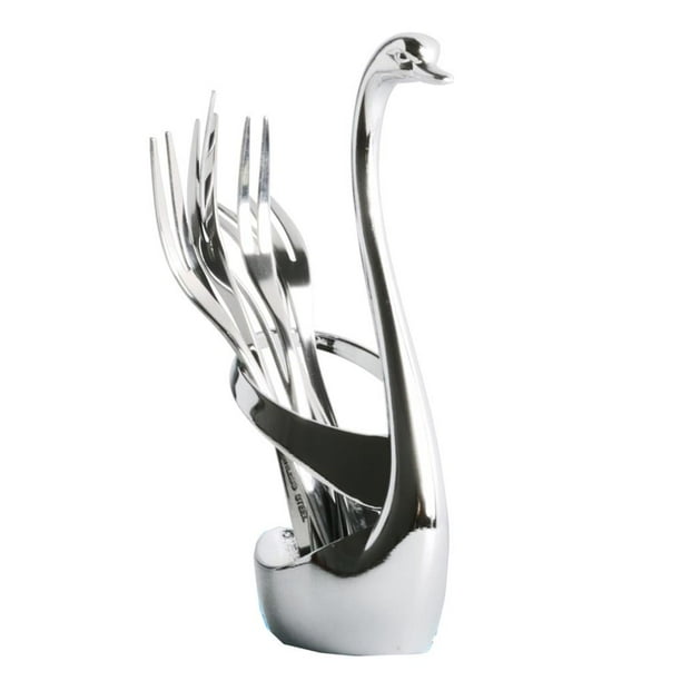 Advancent Cisne de metal Vajilla Base Aleación de zinc Cisne Cubiertos Estante Creativo Cisne Cubiertos Soporte de almacenamiento Cisne Cuchara Tenedor Utensilios de cocina Advancent HA014827-00