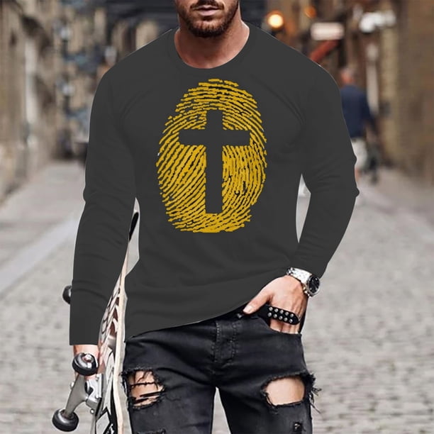 Blusas y camisas de manga larga y cuello redondo para hombre, camisetas informales con estampado de cuello redondo, blusas de manga corta para hombre