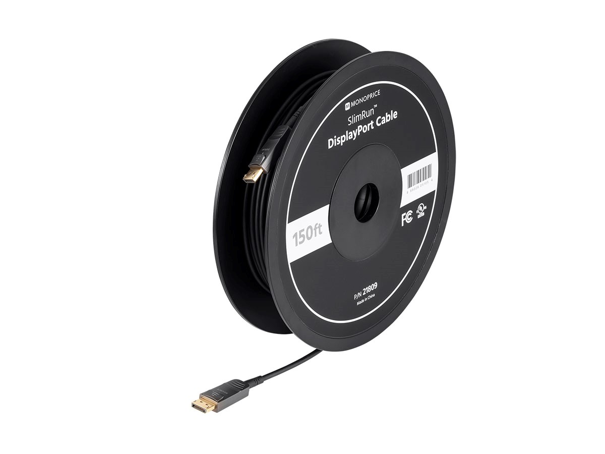 Monoprice DisplayPort Cable - 20 feet | 32.4Gbps, 8K@30Hz, 5K@60Hz, 4K@120Hz, Fiber Optic, AOC - SlimRun AV Series
