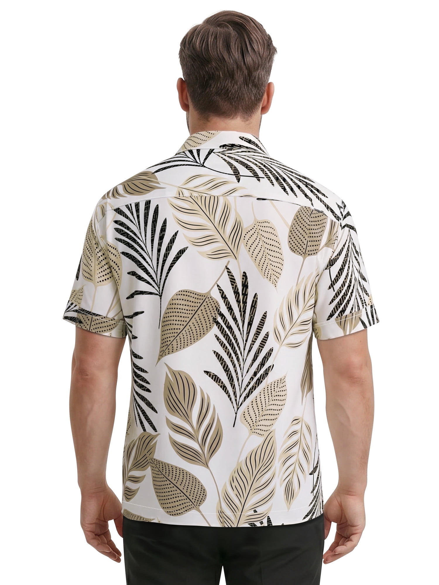 Havanera Men's and Big Men's Textured Leaf Print Linen-Cotton Short Sleeve Woven Shirt, Sizes S-5XL