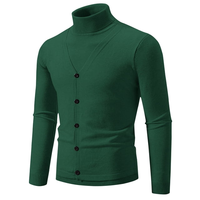 LOVZFMLL Men's Sweaters, Solid Color Turtleneck Ribbed Cardigan, Casual Fashion Button Vest, Mock Two-Layer, Warm Winter Tops, Fall Clothes