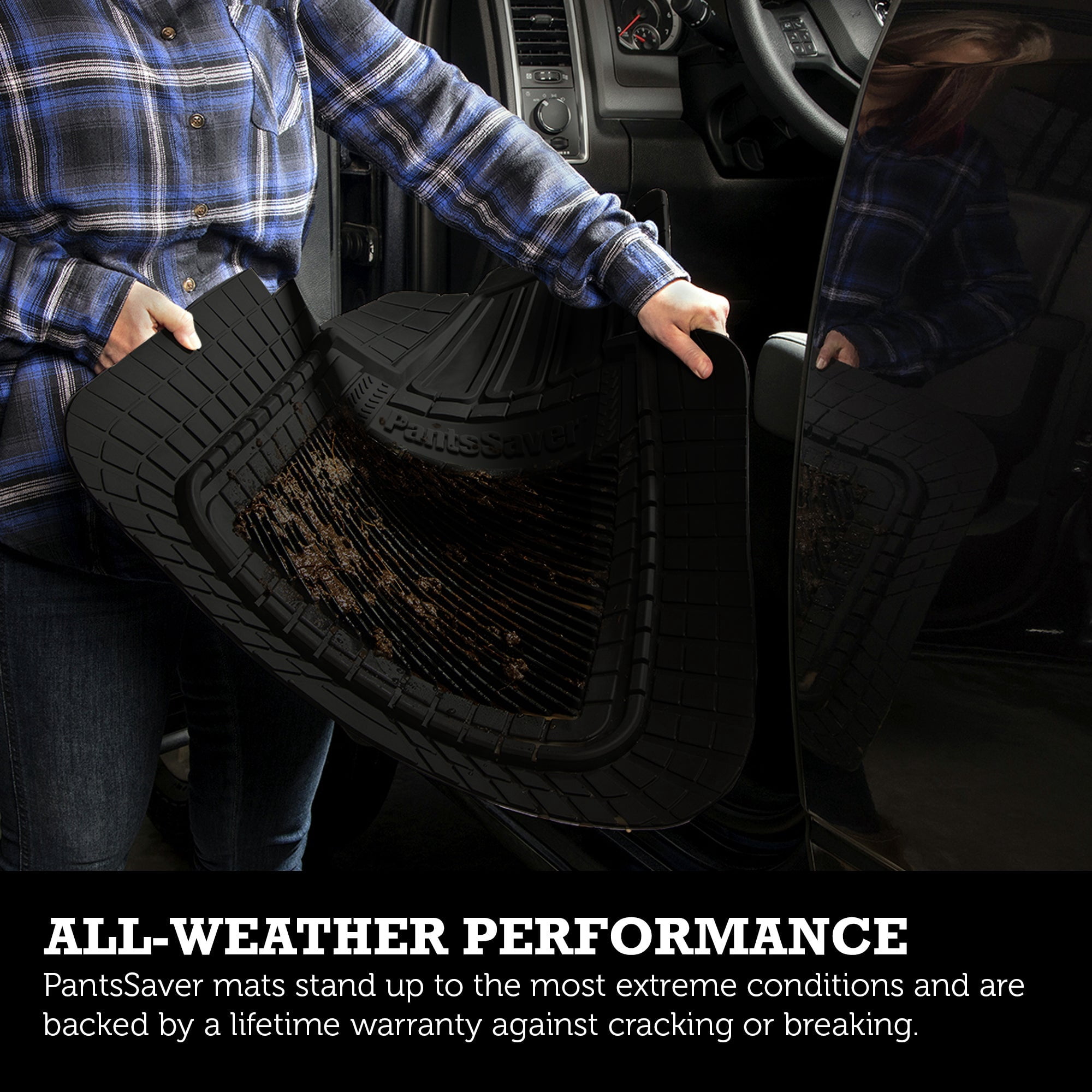 Universal Fit Heavy Duty Rubber Car Accessories Floor Mats All Weather, Waterproof Muddy Mat, Slip-Resistant Interior Cover Protection for Trucks, SUVs, Vans & Cars by PantsSaver, 4PC Full Set, Black