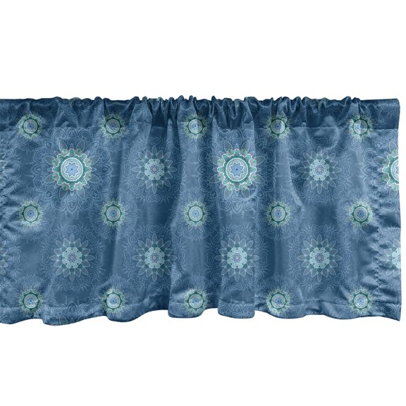 Ambesonne Blue Mandala Window Valance, Intricate Floral Motif, 54" X 18", Pale Blue Multicolor