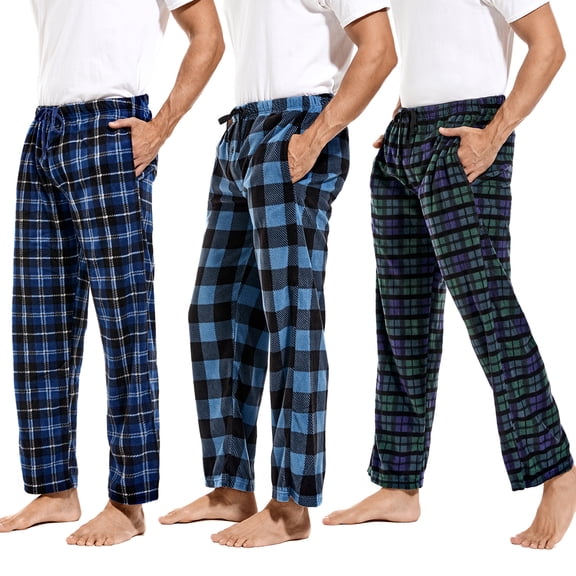 DG Hill Mens Pajama Pants Plaid Fleece Lounge Sleepwear With Pockets 3 Pack L