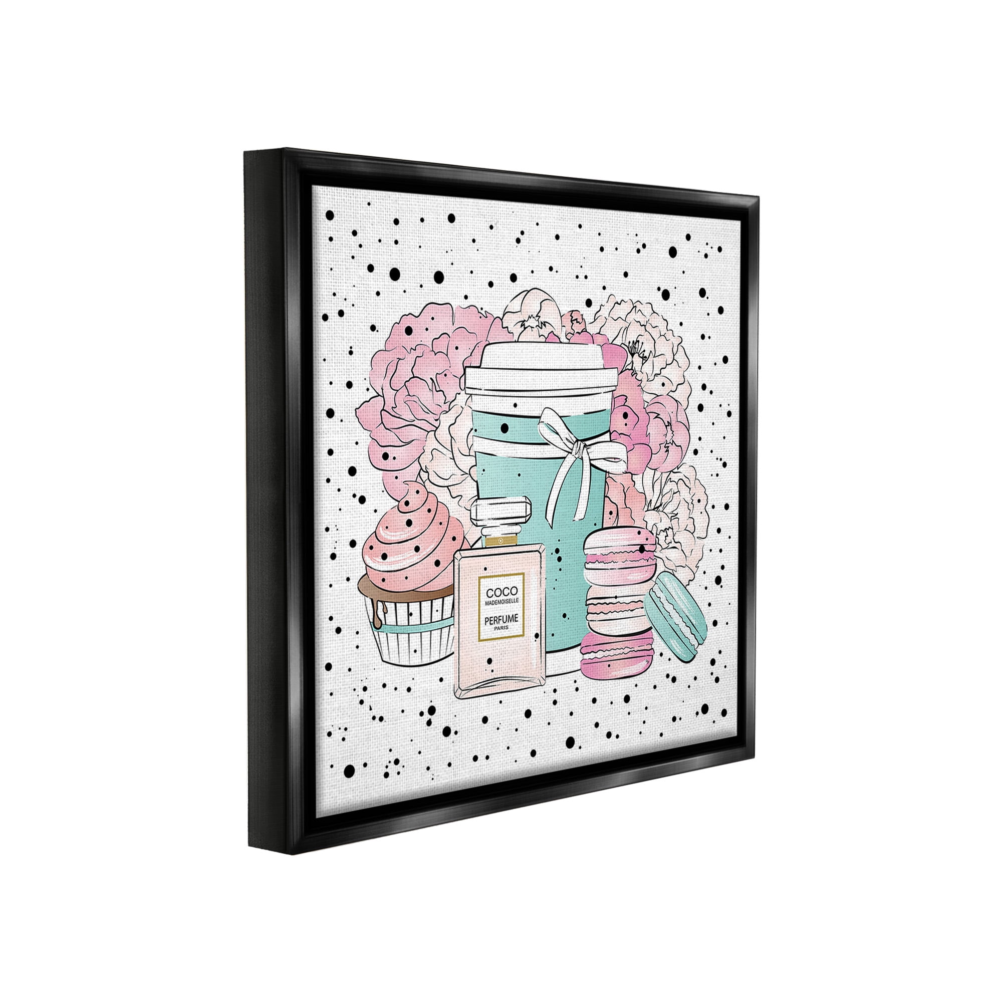 Stupell Industries Modern Glam Desserts Food & Beverage Painting Black Floater Framed Canvas Art Print Wall Art, 18 x 18