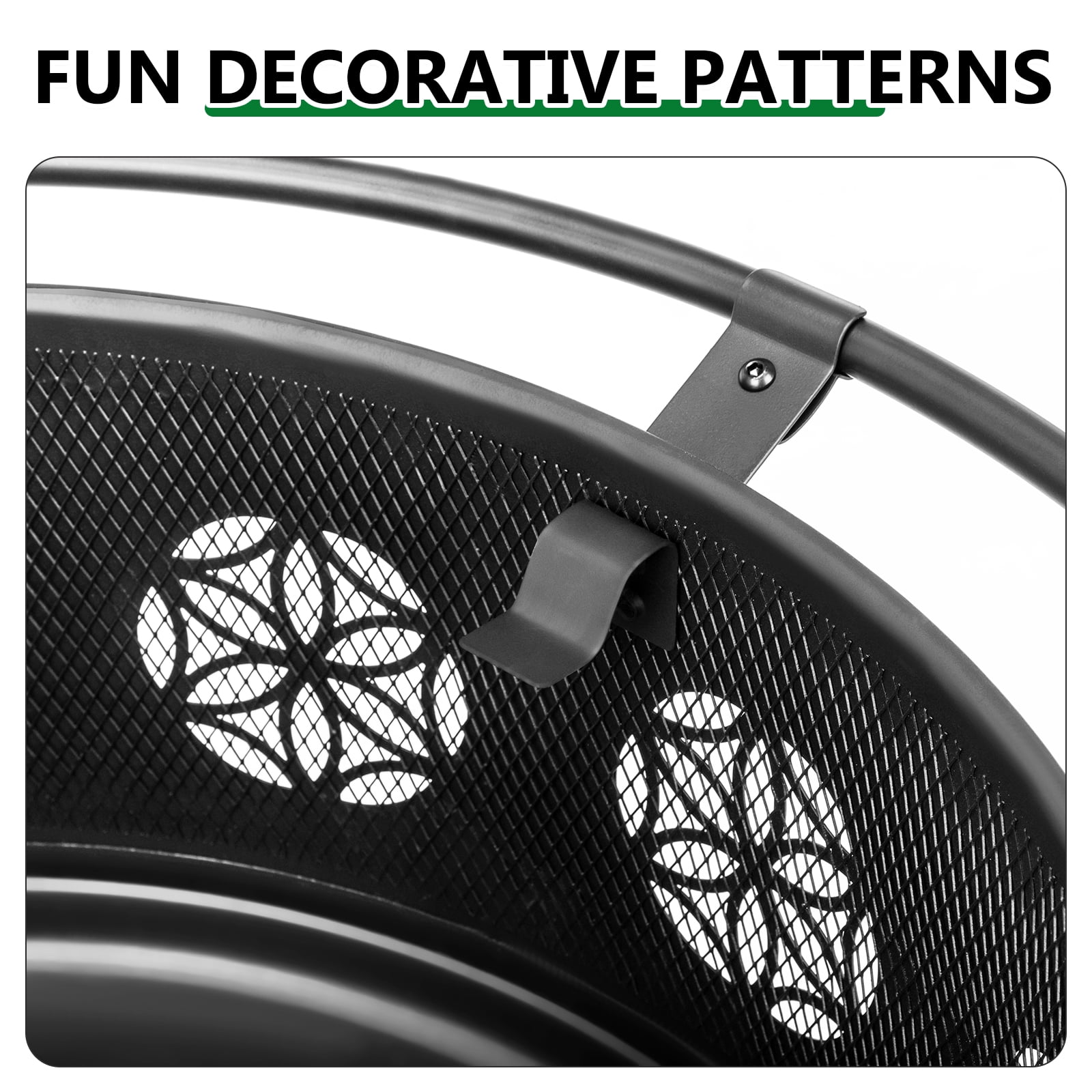 30 Inch Round Outdoor Wood Burning Fire Pit, Heavy Duty Wrought Iron Firepit with Hinged Spark Screen Lid & Lift Ring, Decorative Eternal Flower Cutout Patio Fire Pit for Backyard, Garden, Lawn