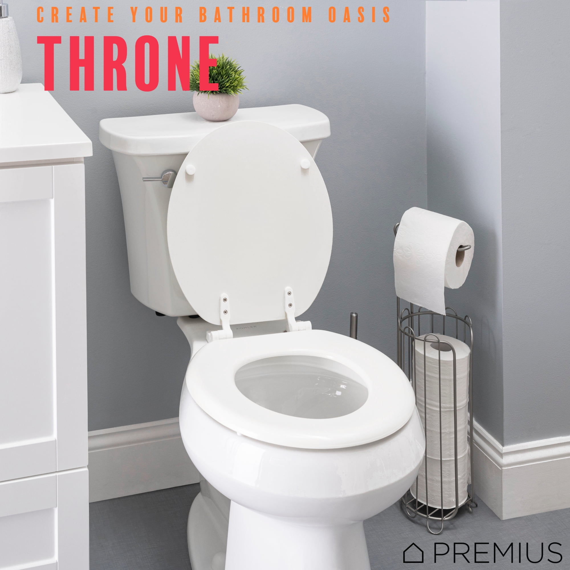 PREMIUS Wood Toilet Seat, White, Standard Round, 17 Inches