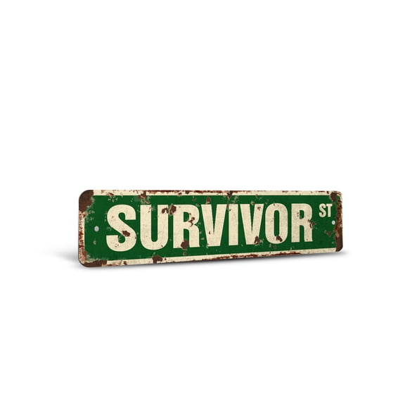 SURVIVOR Vintage Style Rustic Street Sign – TV Show Contestant Survivalist Retro Decorative Wall Sign for Home, Bar, Garage, or Outdoor Use | 4" X 18" Aluminum Metal Road Sign