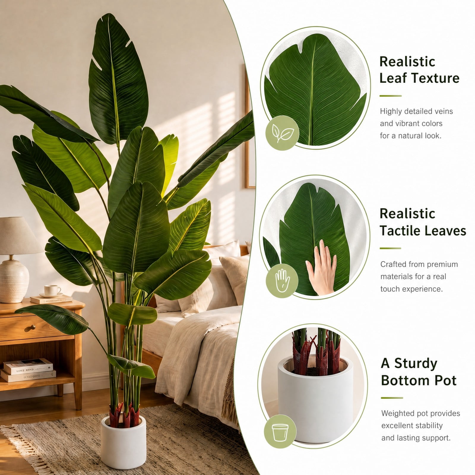 BEAUTYPEAK 6.6Ft Artificial Birds of Paradise Plant Faux Banana Leaf Tree Fake Tropical Palm Tree Indoor Outdoor Floor Plant