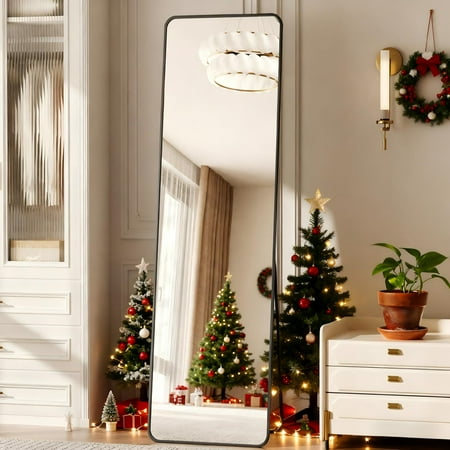 BEAUTYPEAK 59 x 16  Full Length Mirror Rounded Corner Rectangle Dressing Floor Mirrors  Black