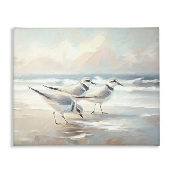 Stupell Industries Bay with Beach Birds Coastal Painting Gallery Wrapped Canvas Art Print Wall Art, 20 x 16