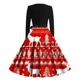 thumbnail image 3 of Lorytime Formal a Line Dresses for Women Christmas Reindeer Crew Neck Elegant Dress Long Sleeve Party Dresses with Belt, 3 of 3