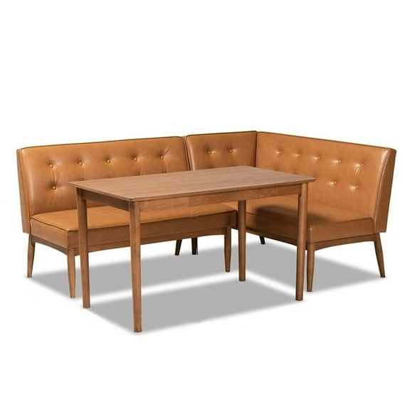 Bowery Hill Faux Leather Upholstered and Brown Finished 3-Piece Dining Set