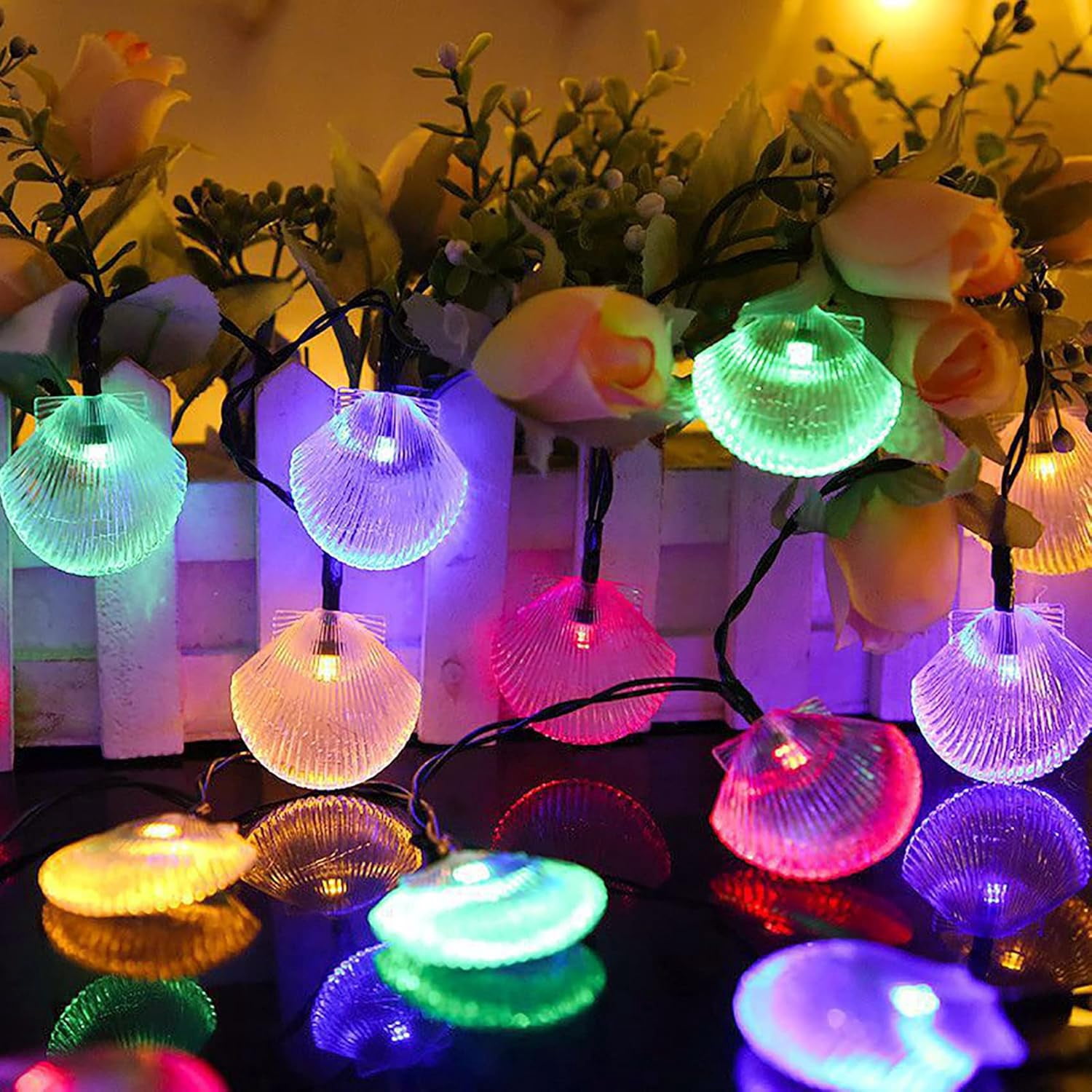 Solar Seashell String Lights 16.4FT 30LED Waterproof 8 Modes Sea Shell String Lights Ocean Theme Lights for Covered Outdoor Camping Wedding Birthday Party