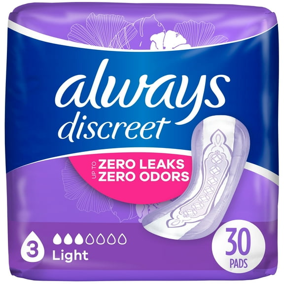 Pack of 2 Always Discreet Light Incontinence Pads, 30 ct (Package May Vary)