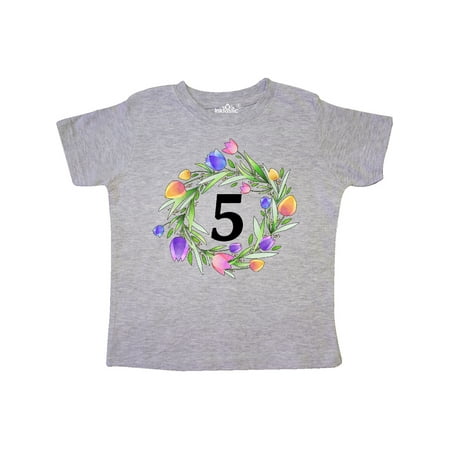 

Inktastic 5th Birthday Tulip Flower Wreath Gift Toddler Boy or Toddler Girl T-Shirt