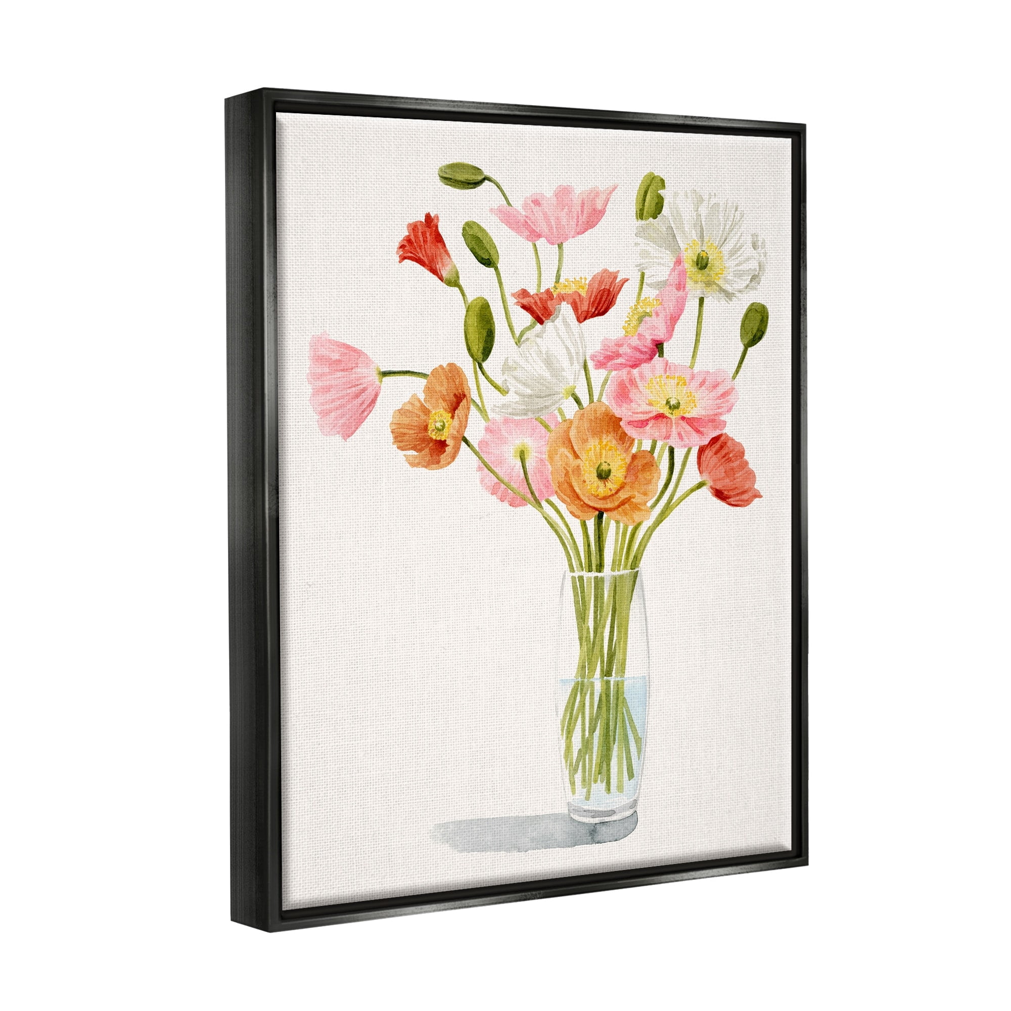 Stupell Industries Vivid Poppies Glass Floral Bouquet Arrangement Jet Black Framed Floating Canvas Wall Art, 16x20, by Grace Popp
